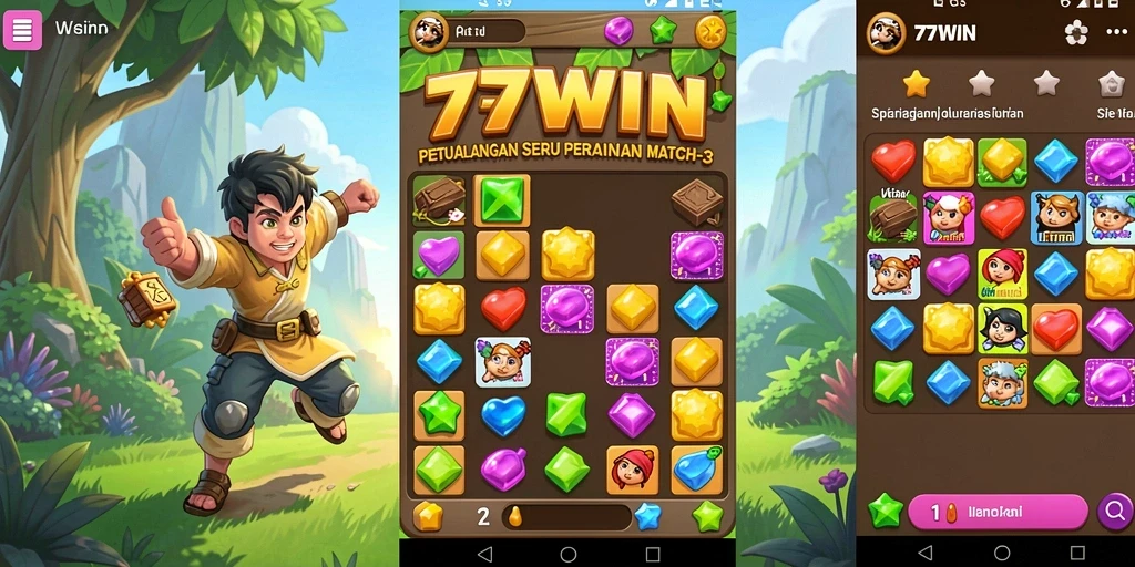 Tampilan gameplay Match-3 yang seru di 77WIN.