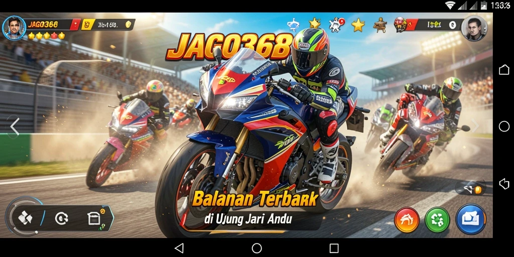 Screenshot gameplay JAGO368 menampilkan balapan motor yang mendebarkan.
