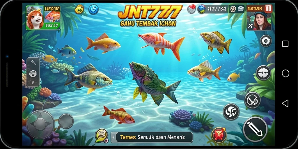 Gameplay seru JNT777 dengan berbagai ikan dan senjata.