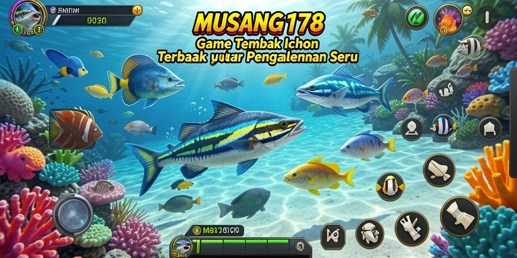 Screenshot gameplay seru dari MUSANG178 dengan aksi menembak ikan.