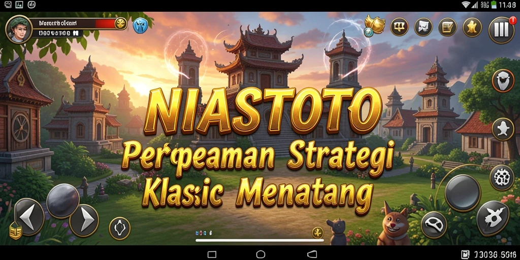 Screenshot gameplay NIASTOTO menampilkan pertempuran yang seru dan pembangunan strategi.