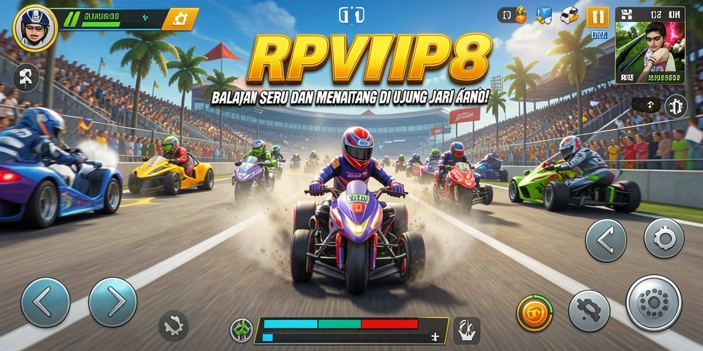 Tampilan gameplay <strong>RPVIP8</strong> yang menampilkan balapan mendebarkan.
