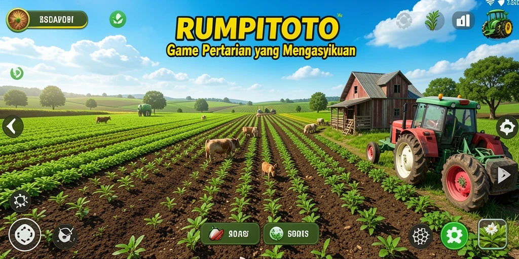Screenshot gameplay RUMPITOTO menampilkan aktivitas bertani yang seru.