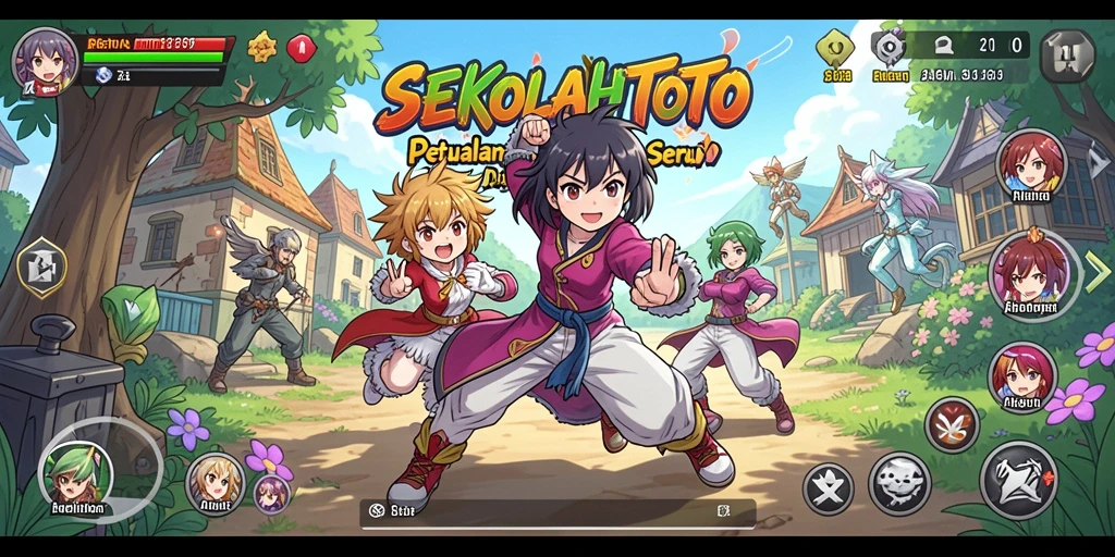 Tampilan gameplay seru dalam SEKOLAHTOTO dengan karakter anime menarik.