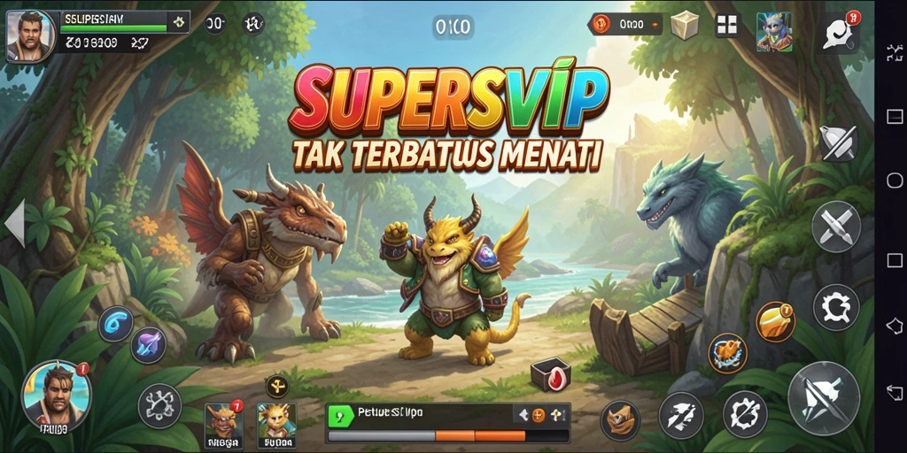 Tampilan gameplay SUPERSVIP dengan karakter dan lingkungan petualangan yang epik.