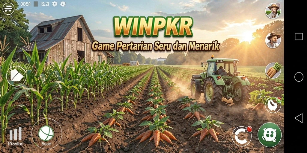 Screenshot gameplay WINPKR menampilkan kebun yang luas dan hewan ternak.