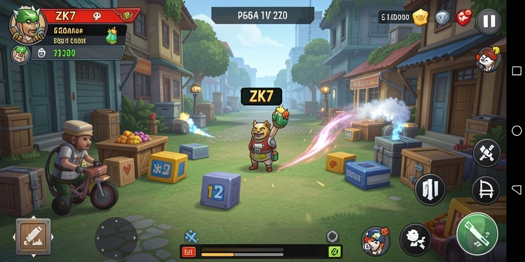Screenshot gameplay ZK7 menunjukkan interaksi karakter dalam mode Idle.